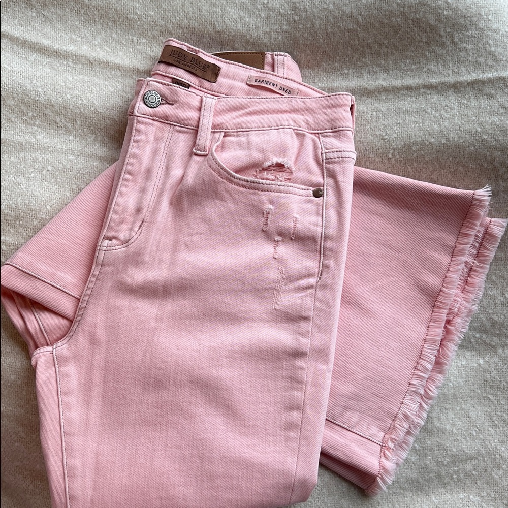 Judy Blue Pink Distressed Jeans Sz 9/29 Frayed Hem High Rise